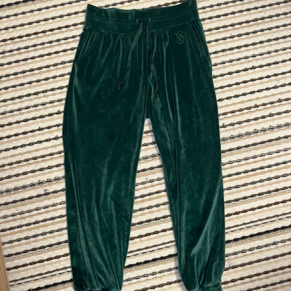Victoria's Secret Velour Full-Zip Hoodie Jogger Set Deep Green Size Medium - Picture 7 of 8